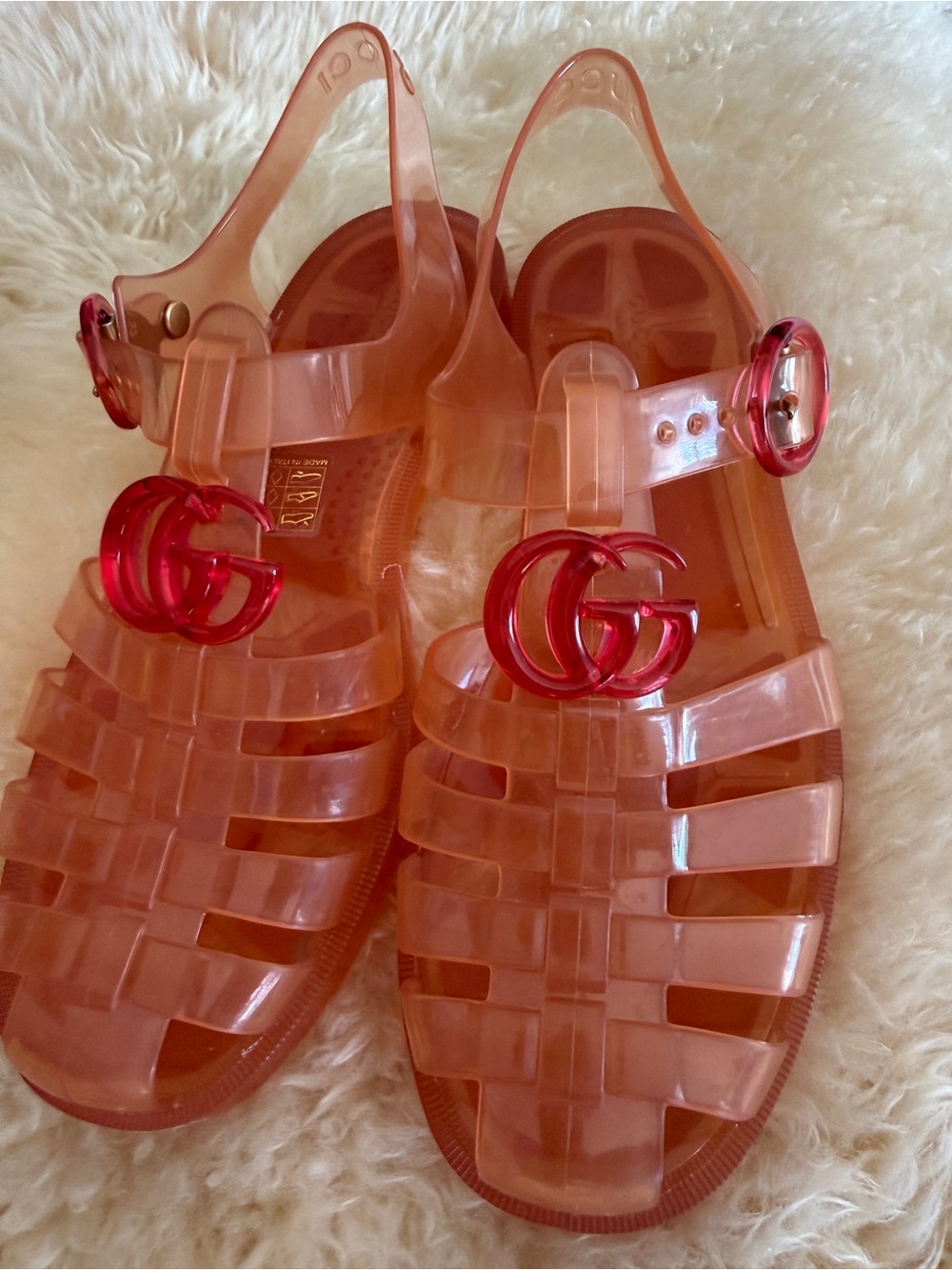 Gucci GG Glossy Pink Jelly Fisherman Sandals EU 37 Made in Italy